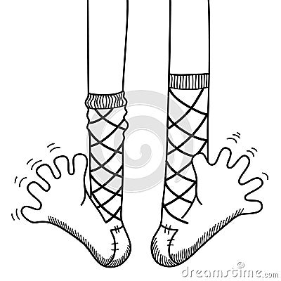 Socks on legs. Vector hand drawn line style illustration isolated on white. Funny cartoons legs with socks graphic design for Vector Illustration