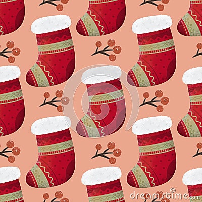 holiday seamless pattern with cartoon socks. Colorful illustration flat for kids. hand drawing. Cartoon Illustration