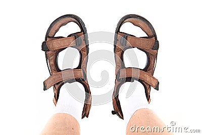 Socks and sandals as czech tourist symbol Stock Photo