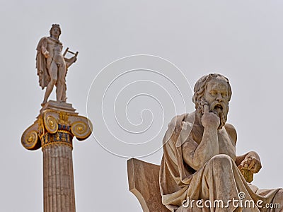 Socrates and Apollo marble statues, Athens Greece Stock Photo