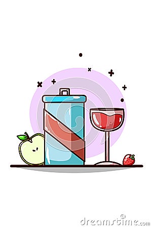 Soda, beer, apple and strawberry hand drawing Vector Illustration