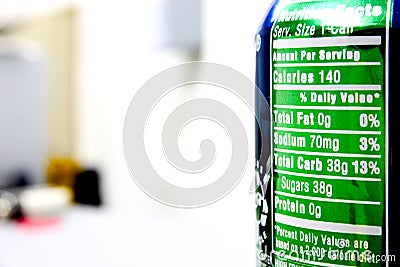 Soda Can Calories Chart Stock Photo