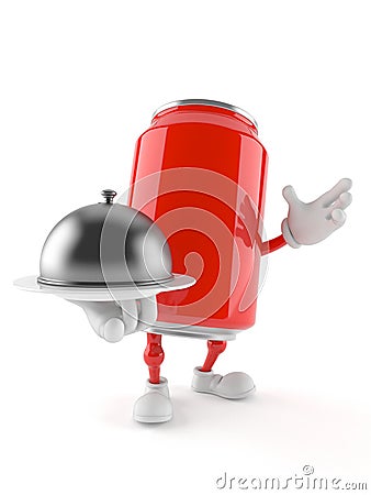 Soda can character holding catering dome Stock Photo