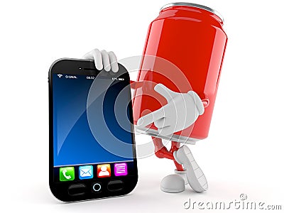Soda character with smart phone Stock Photo