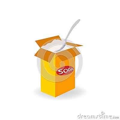 Soda in a craft paper bag and spoon, baking ingredient Vector Illustration