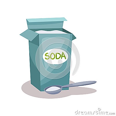 Soda in a craft paper bag and spoon, baking ingredient vector Illustration on a white background Vector Illustration