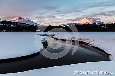 Soda Creek, South Sister and Broken Top Sunset Stock Photo