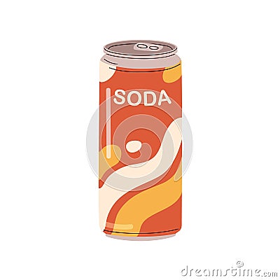 Soda, fizzy drink in aluminum can. Summer lemonade, cold beverage, fresh sweet carbonated refreshment in metal steel tin Cartoon Illustration