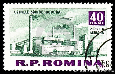 Soda plant Govora, Socialism construction in R.P.R. serie, circa 1963 Editorial Stock Photo