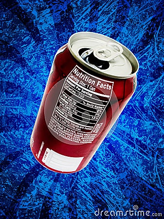 Soda pop can nutrition facts Stock Photo