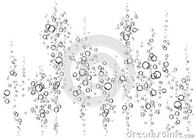 Fizzing air, water or oxygen bubbles on white background. Vector Illustration