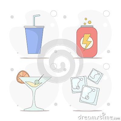 soda vector flat illustration. energy drink, cocktail, ice cubes Vector Illustration