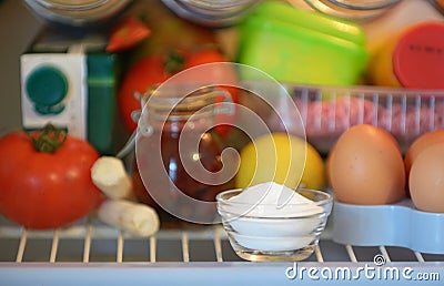 Sodium bicarbonate inside of fridge Stock Photo