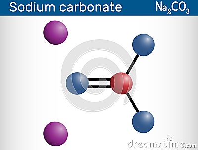 Sodium carbonate, Na2CO3, natrium carbonate, washing soda, soda ash molecule. It is disodium salt of carbonic acid, is organic Vector Illustration