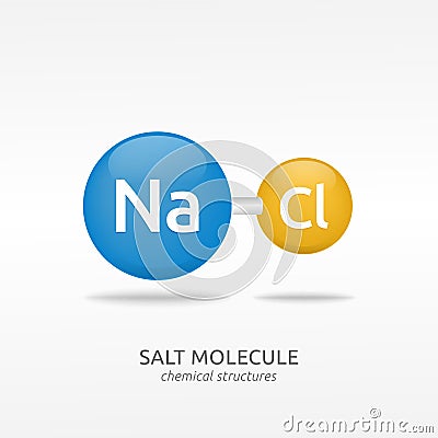 Sodium chloride molecule, salt chemical structures vector Vector Illustration