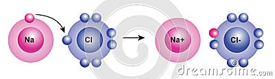 sodium Chloride NaCl molecule. simple molecular formula consisting of sodium, chlorine, elements Vector Illustration