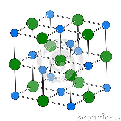 Sodium chloride (rock salt, halite, table salt), crystal structure Stock Photo