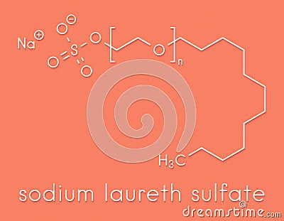 Sodium laureth sulphate detergent molecule. Used in cosmetics, soaps, shampoos, etc. Skeletal formula. Stock Photo