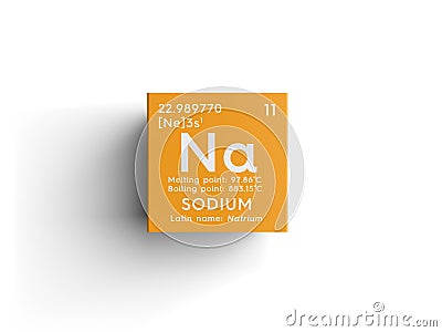 Sodium. Natrium. Alkali metals. Chemical Element of Mendeleev\'s Periodic Table 3D illustration Cartoon Illustration