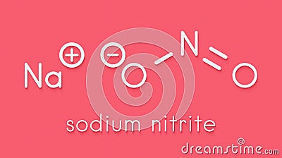 Sodium nitrite, chemical structure. Used as drug, food additive E250, etc. Skeletal formula. Stock Photo