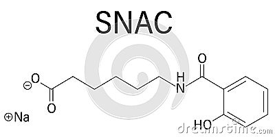 Sodium salcaprozate, SNAC. Used to increase the bioavailability of macromolecules, including heparin Vector Illustration