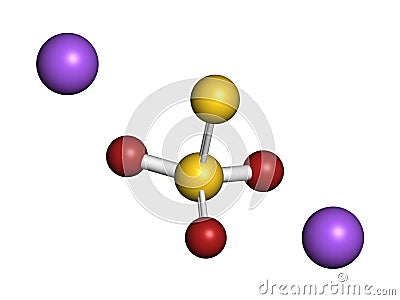 Sodium thiosulfate, chemical structure. 3D rendering. Atoms are represented as spheres with conventional color coding: sulfur ( Stock Photo