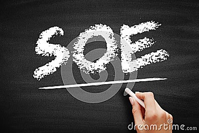SOE - Standard Operating Environment is a standard implementation of an operating system and its associated software, acronym text Stock Photo