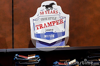 Soest, Germany - April 29, 2022: Mustang Tramper Jeans clothes in the store Editorial Stock Photo