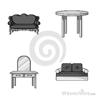 Sofa, armchair, table, mirror .Furniture and home interiorset collection icons in monochrome style vector symbol stock Vector Illustration