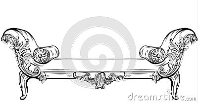 Sofa or bench with rich baroque ornaments elements Vector. Royal imperial Victorian styles Vector Illustration