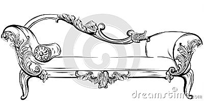 Sofa or bench with rich baroque ornaments elements Vector. Royal imperial Victorian styles Vector Illustration