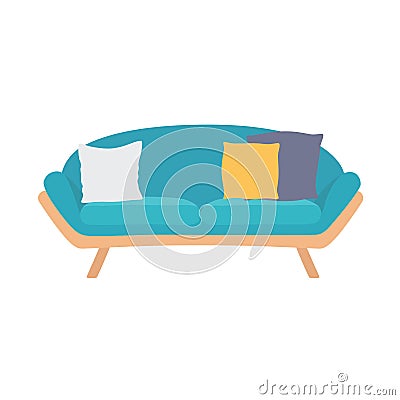 Sofa blue, colorful cartoon illustration vector. Comfortable lounge for interior design isolated on white background. Vector Illustration