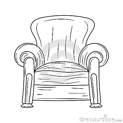 Sofa chair, black and white Line art vector illustration Vector Illustration