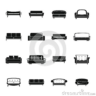Sofa chair room couch icons set, simple style Vector Illustration