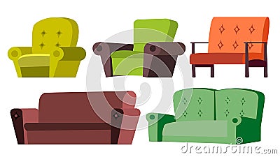 Sofa, Chair Set Vector. Home Furniture. Living Room. Isolated Cartoon Illustration Vector Illustration