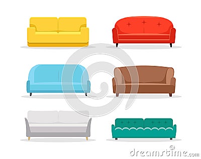 Sofa flat vector icon furniture. Interior couch home sofa seat illustration design Vector Illustration