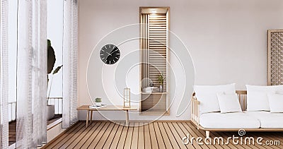 Sofa furniture on mockup wooden room design minimal.3D rendering Stock Photo