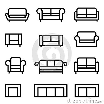 Sofa icon set Cartoon Illustration