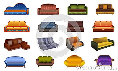 Sofa icons set, cartoon style Vector Illustration