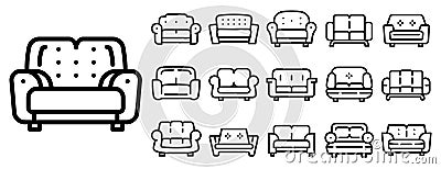 Sofa icons set, outline style Vector Illustration