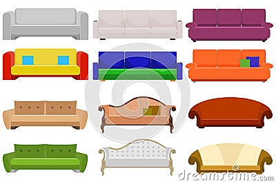 Sofa, a large set of sofas. Cushioned furniture. Cartoon Illustration