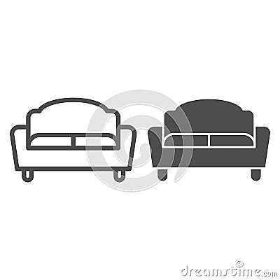 Sofa line and solid icon, Furniture concept, couch sign on white background, divan for living room icon in outline style Vector Illustration