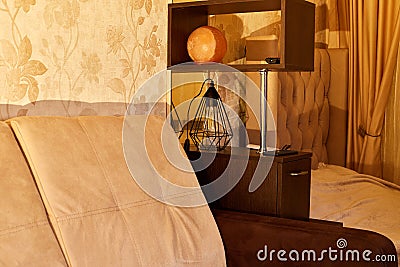 Sofa in Livng room with a beautiful yellow light. Nice interior in room Stock Photo