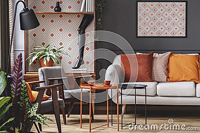 Patterned orange living room interior Stock Photo