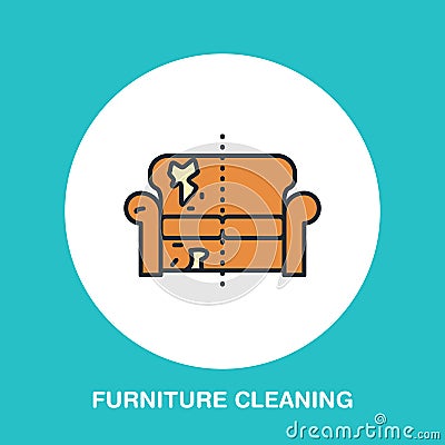 Sofa repair line icon, upholstered furniture dry cleaning logo. Vector Illustration