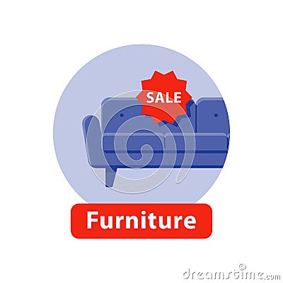 Furniture special offer, discount sofa, sale concept, flat illustration Vector Illustration