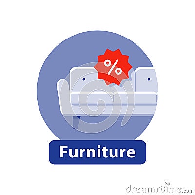 Furniture special offer, discount sofa, sale concept, flat illustration Vector Illustration