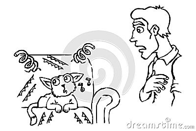 Sofa scratched by cat. Vector Illustration