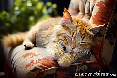Sofa slumber Lazy cat indulges in a peaceful home rest Stock Photo