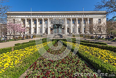 SOFIA, BULGARIA - APRIL 1, 2017: Spring view of National Library St. Cyril and St. Methodius in Sofia Editorial Stock Photo